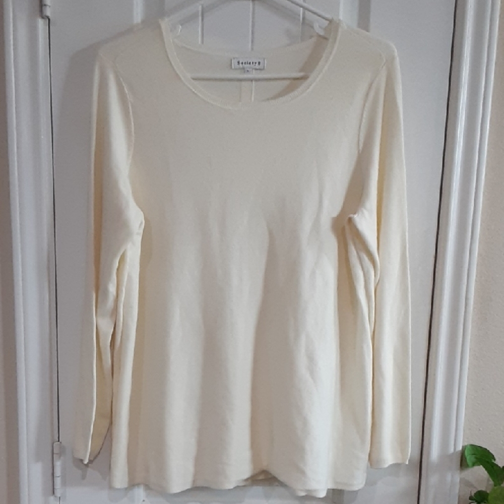 Society 8 Cream Scoop Neck Lace-Back Tunic Sweater - Soft Viscose Blend - Size L